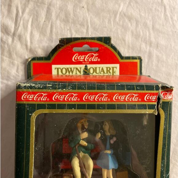 Vintage Coca-Cola Christmas Village Figurine Couple on Bench Sharing Coke - Picture 2 of 4